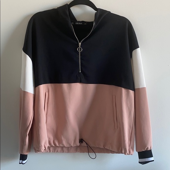 Zara Tops - Zara Black White and Pink Hoodie With Drawstring